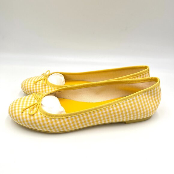 JCrew J.Crew Womens Size 8.5 Yellow White Gingham Ballet Flats Shoes - Picture 4 of 11